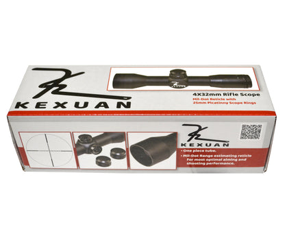 Kexuan 4X32M Compact Scope with Mil-Dot Reticle and 1" Picatinny Scope Rings