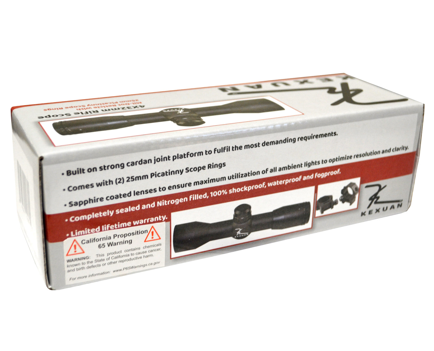 Kexuan 4X32M Compact Scope with Mil-Dot Reticle and 1" Picatinny Scope Rings