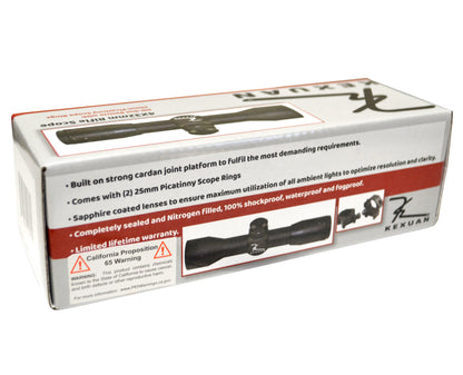 Kexuan 4X32M Compact Scope with Mil-Dot Reticle and 1" Picatinny Scope Rings