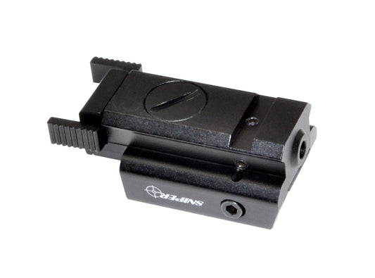 Compact Tactical Red Laser Sight with Picatinny Top Rail. Great for Handguns and Rifles.