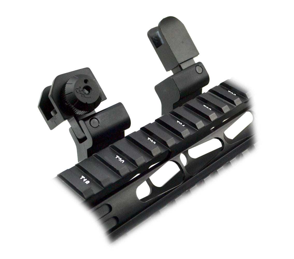 Front & Rear 45 Degree Offset Flip Up Iron BUIS Sight Combo - Aluminum