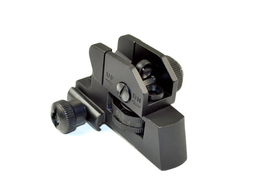Complete Adjustable Rear Iron Sight with Dual Aiming Apertures.