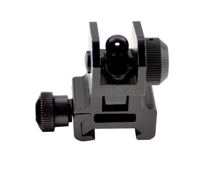 Tactical Flip Up Rear Iron Sight with Dual Aiming Aperture, Aluminum, Black