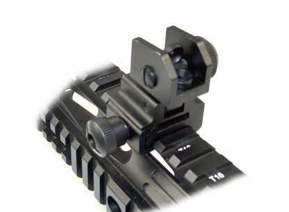 Tactical Flip Up Rear Iron Sight with Dual Aiming Aperture, Aluminum, Black