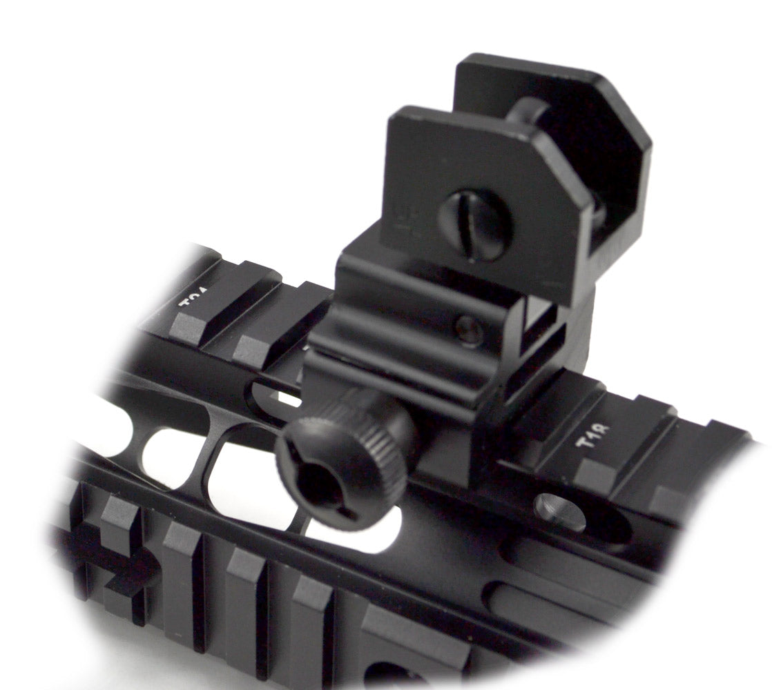 Tactical Flip Up Rear Iron Sight with Dual Aiming Aperture, Aluminum, Black