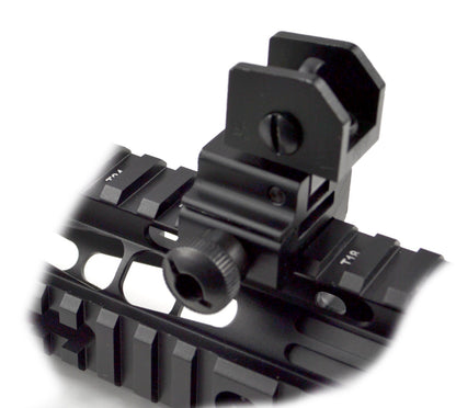 Tactical Flip Up Rear Iron Sight with Dual Aiming Aperture, Aluminum, Black