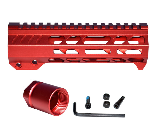 Super Slim 7" M-LOK Free Float Handguard for AR-15 223/5.56 and AR Pistols, with Integrated Fore-End Hand Stop. Red