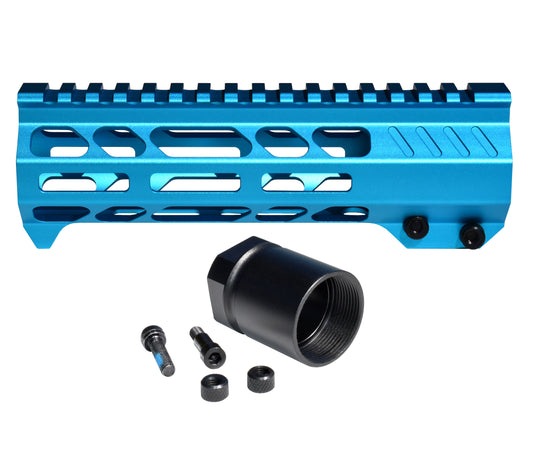 Super Slim 7" M-LOK Free Float Handguard for AR-15 223/5.56 and AR Pistols, with Integrated Fore-End Hand Stop. Blue