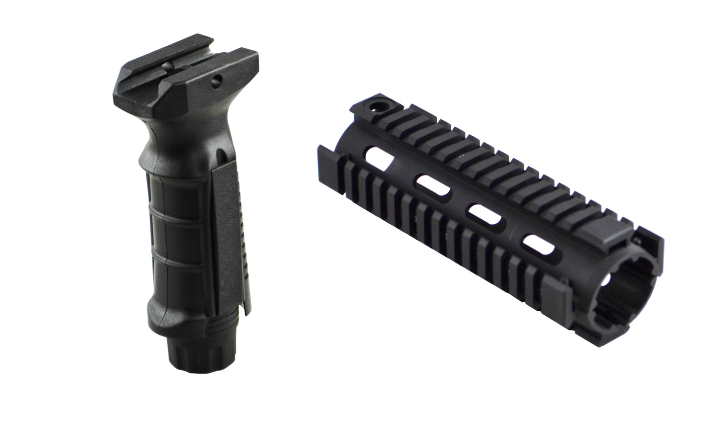 Carbine Length 7" 2 Piece Drop In Handguard Quad Rail with Tactical Vertical Black Foregrip