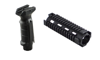 Carbine Length 7" 2 Piece Drop In Handguard Quad Rail with Tactical Vertical Black Foregrip