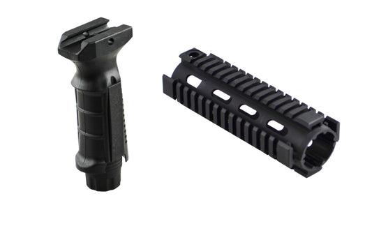 Carbine Length 7" 2 Piece Drop In Handguard Quad Rail with Tactical Vertical Black Foregrip
