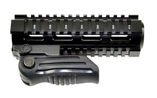 Carbine Length 7", 2 Piece Drop In Handguard Quad Rail with Black Polymer Foregrip