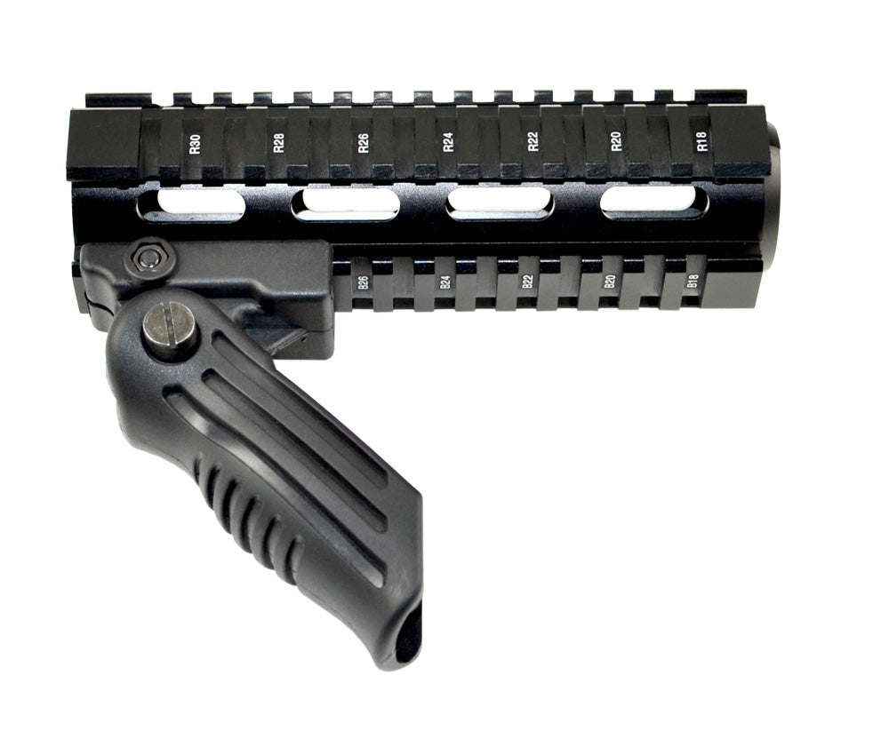 Carbine Length 7", 2 Piece Drop In Handguard Quad Rail with Black Polymer Foregrip