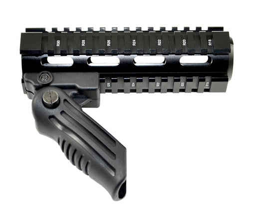 Carbine Length 7", 2 Piece Drop In Handguard Quad Rail with Black Polymer Foregrip