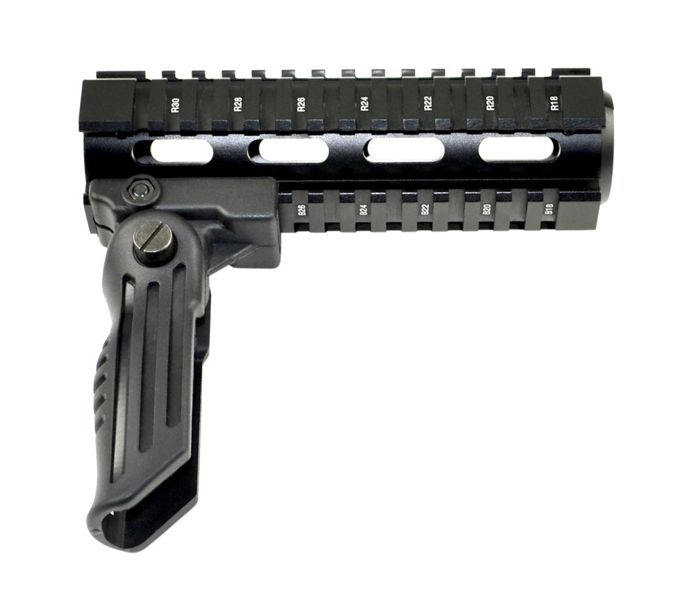 Carbine Length 7", 2 Piece Drop In Handguard Quad Rail with Black Polymer Foregrip
