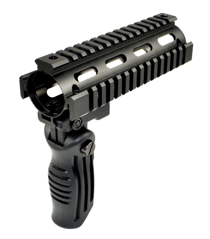 Carbine Length 7", 2 Piece Drop In Handguard Quad Rail with Black Polymer Foregrip