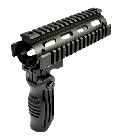 Carbine Length 7", 2 Piece Drop In Handguard Quad Rail with Black Polymer Foregrip