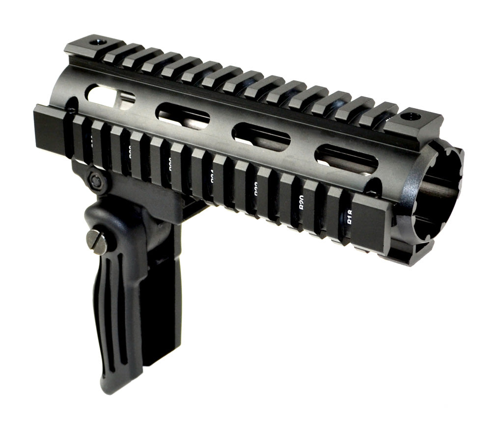 Carbine Length 7", 2 Piece Drop In Handguard Quad Rail with Black Polymer Foregrip