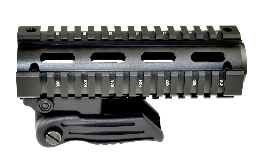 Carbine Length 7", 2 Piece Drop In Handguard Quad Rail with Black Polymer Foregrip