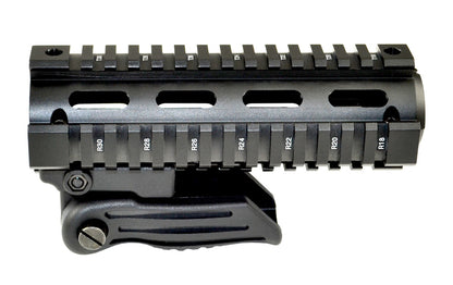 Carbine Length 7", 2 Piece Drop In Handguard Quad Rail with Black Polymer Foregrip