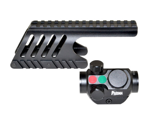 Remington 870 Shotgun Low Profile Handguard Rail Mount and Presma® Red Hawk Series 20mm Compact Reflex Red/Green Dot Scope Combo