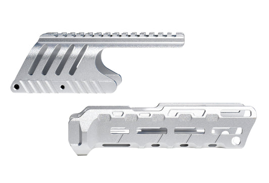 Rail Combo Set for Remington 870 12 Gauge Shotgun - Saddle Mount & Forend - Silver Aluminum