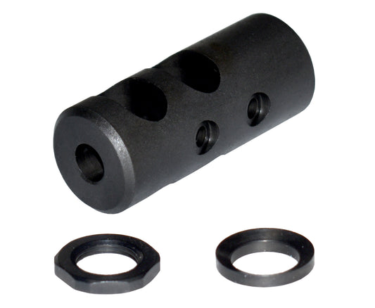 Muzzle Brake Recoil Compensator for AR-10 LR 308, 5/8"x24 thread, Shorty. Black Steel