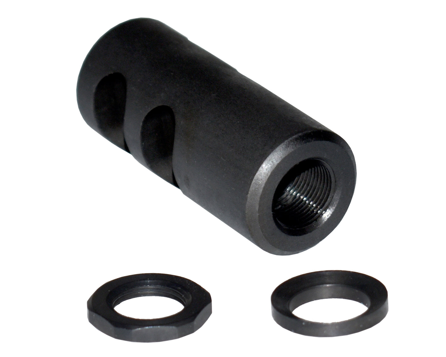 Muzzle Brake Recoil Compensator for AR-10 LR 308, 5/8"x24 thread, Shorty. Black Steel