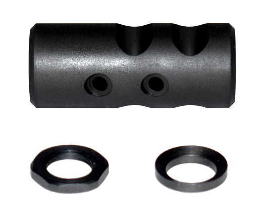 Muzzle Brake Recoil Compensator for AR-15 .223, 1/2"x28 thread, Shorty. Black Steel