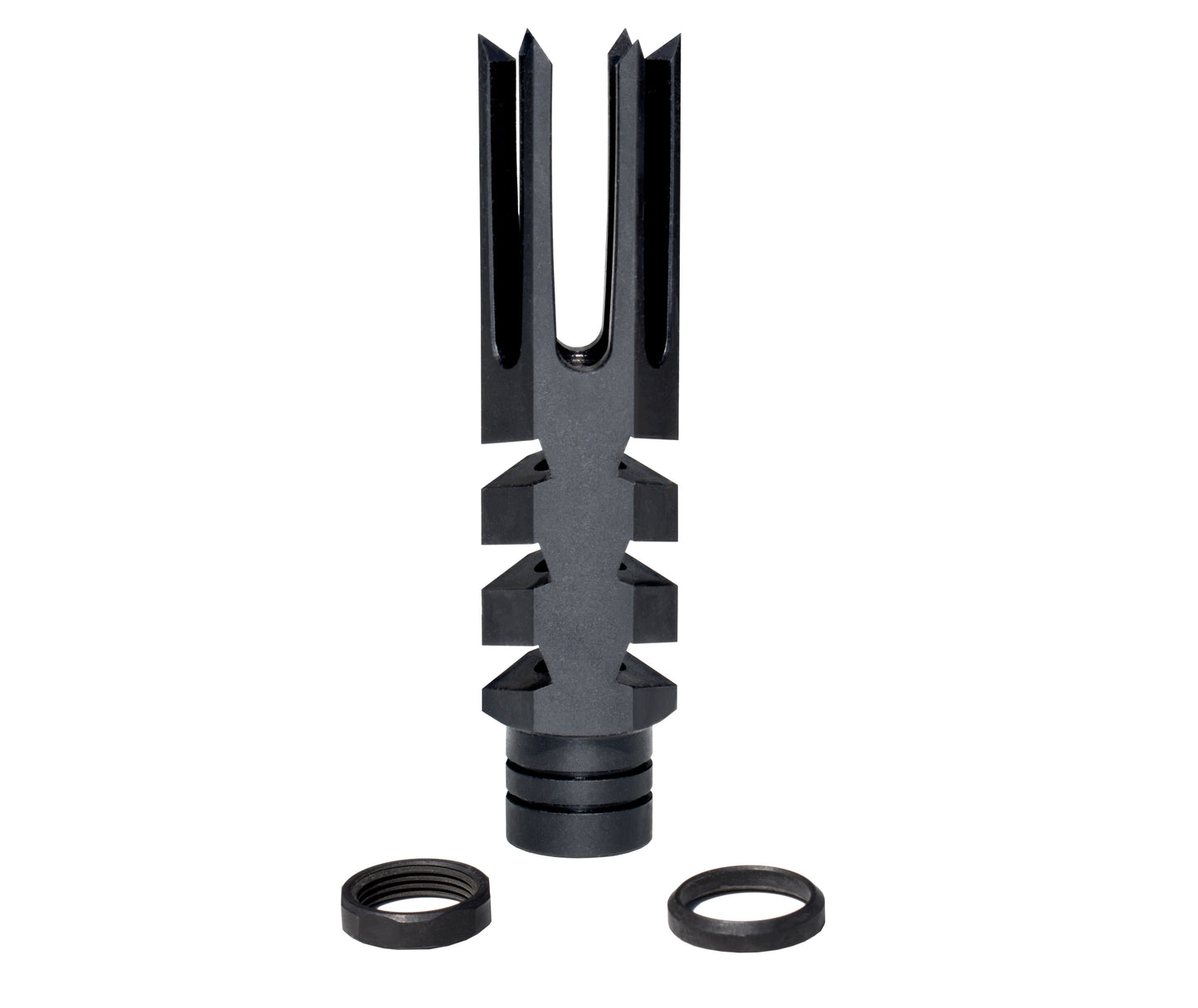 6 Prong Muzzle Brake for 1/2x28 AR-15, Steel Black