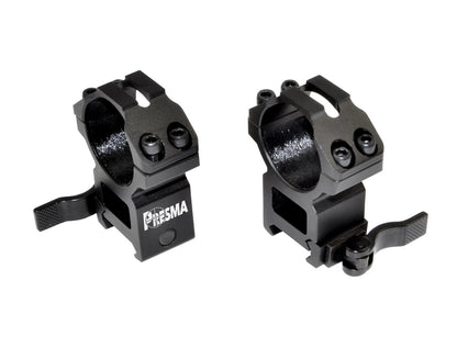 Presma® Wing Series, 30mm Quick Release High Profile Scope Rings for Picatinny/Weaver Rails