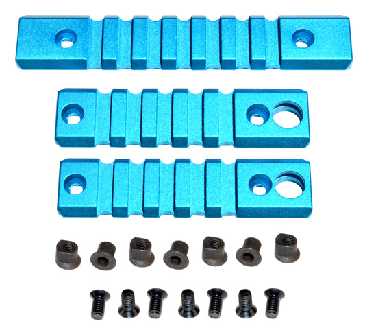 3 Piece Picatinny Rail Section Kit for Keymod Style Slots, Blue Anodized