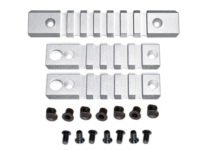 3 Piece Picatinny Rail Section Kit for Keymod Style Slots, Silver Anodized