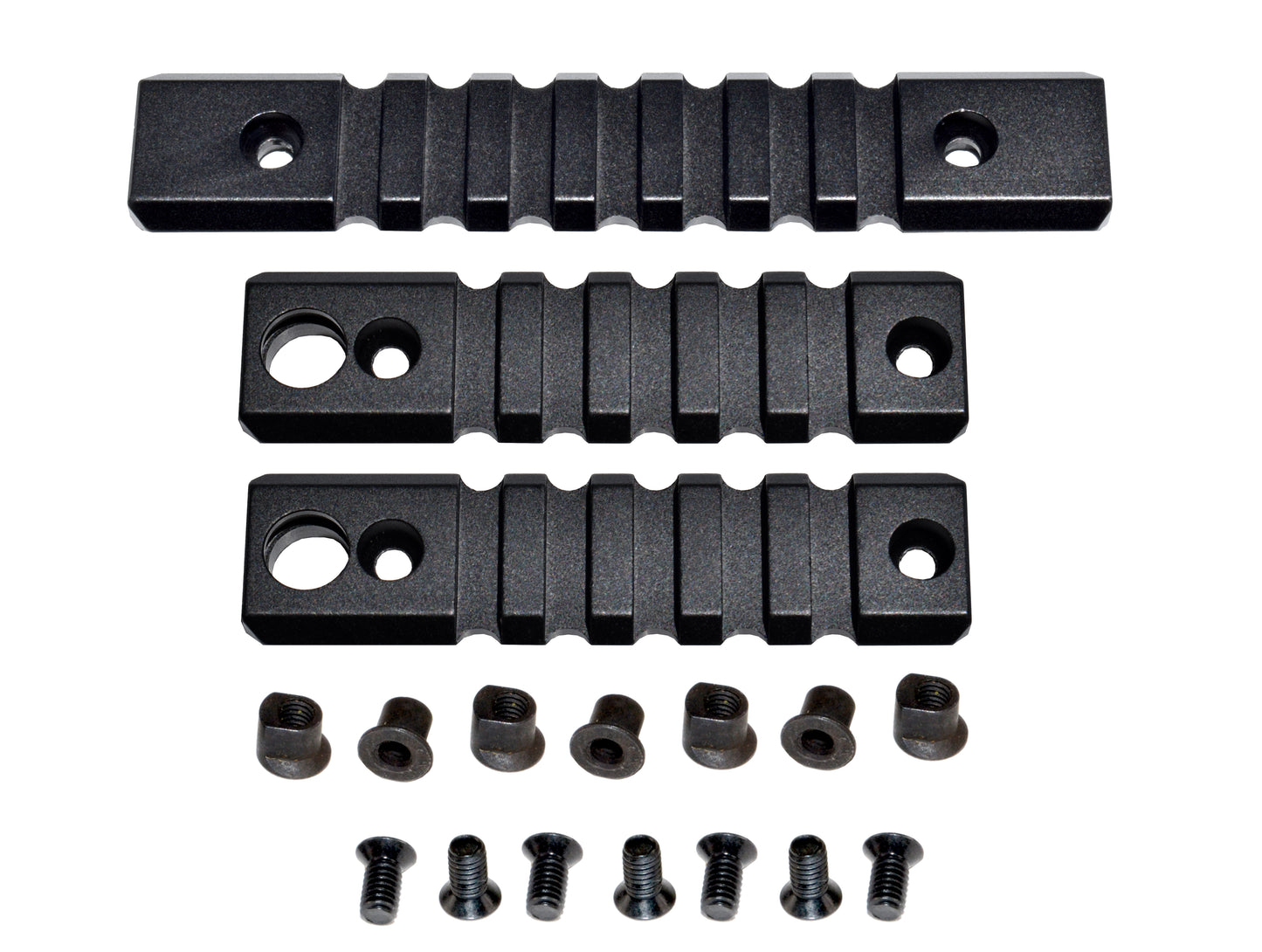 3 Piece Picatinny Rail Section Kit for M-LOK Style Slots, Black Anodized