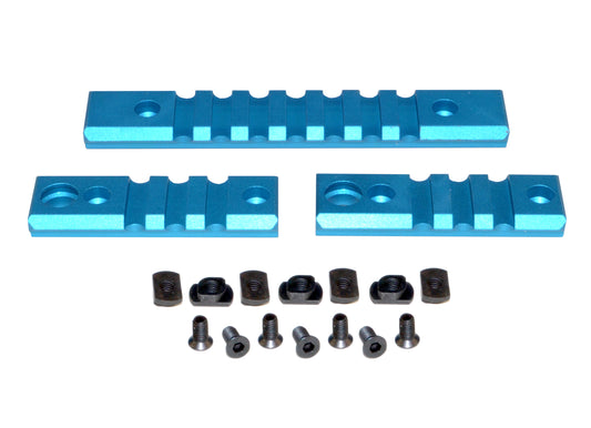 3 Piece Picatinny Rail Section Kit for M-LOK Style Slots, Blue Anodized