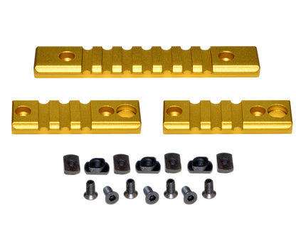 3 Piece Picatinny Rail Section Kit for M-LOK Style Slots, Gold Anodized