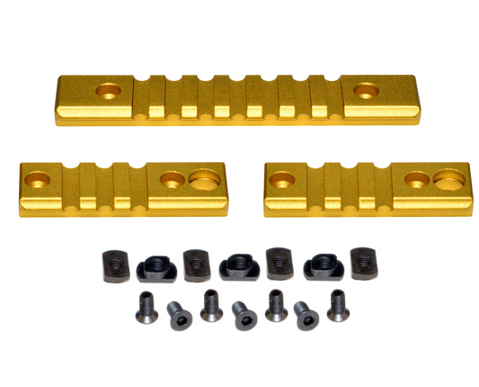 3 Piece Picatinny Rail Section Kit for M-LOK Style Slots, Gold Anodized