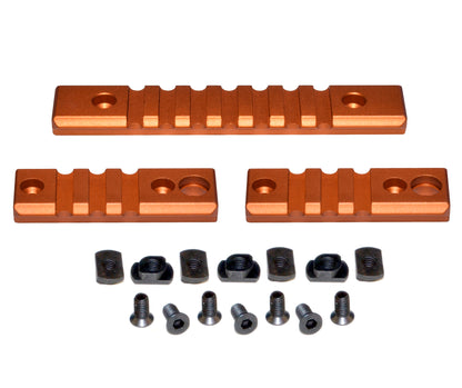 3 Piece Picatinny Rail Section Kit for M-LOK Style Slots, Orange Anodized