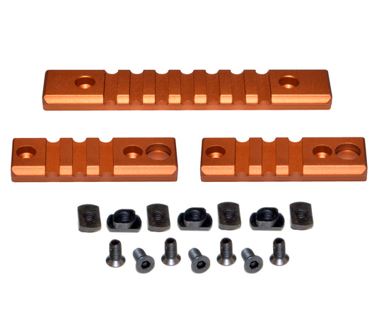 3 Piece Picatinny Rail Section Kit for M-LOK Style Slots, Orange Anodized