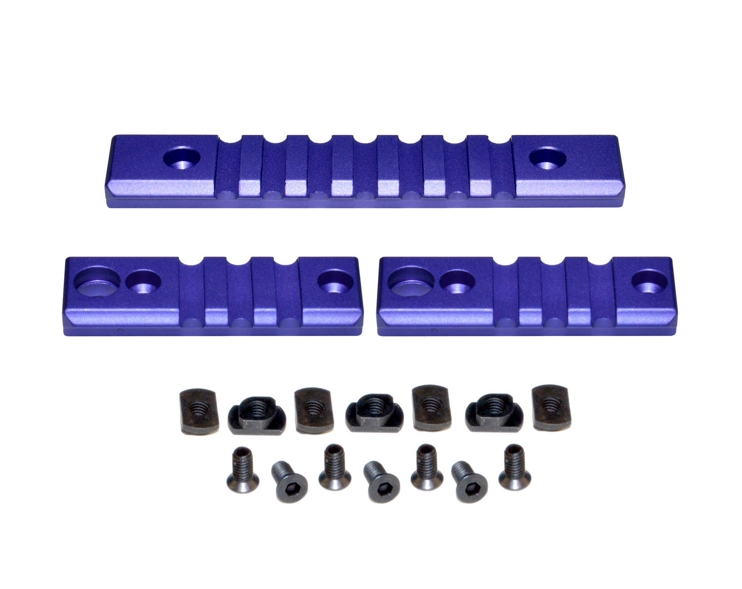 3 Piece Picatinny Rail Section Kit for M-LOK Style Slots, Purple Anodized
