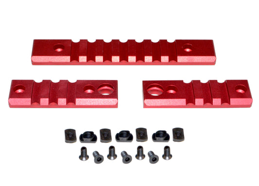 3 Piece Picatinny Rail Section Kit for M-LOK Style Slots, Red Anodized