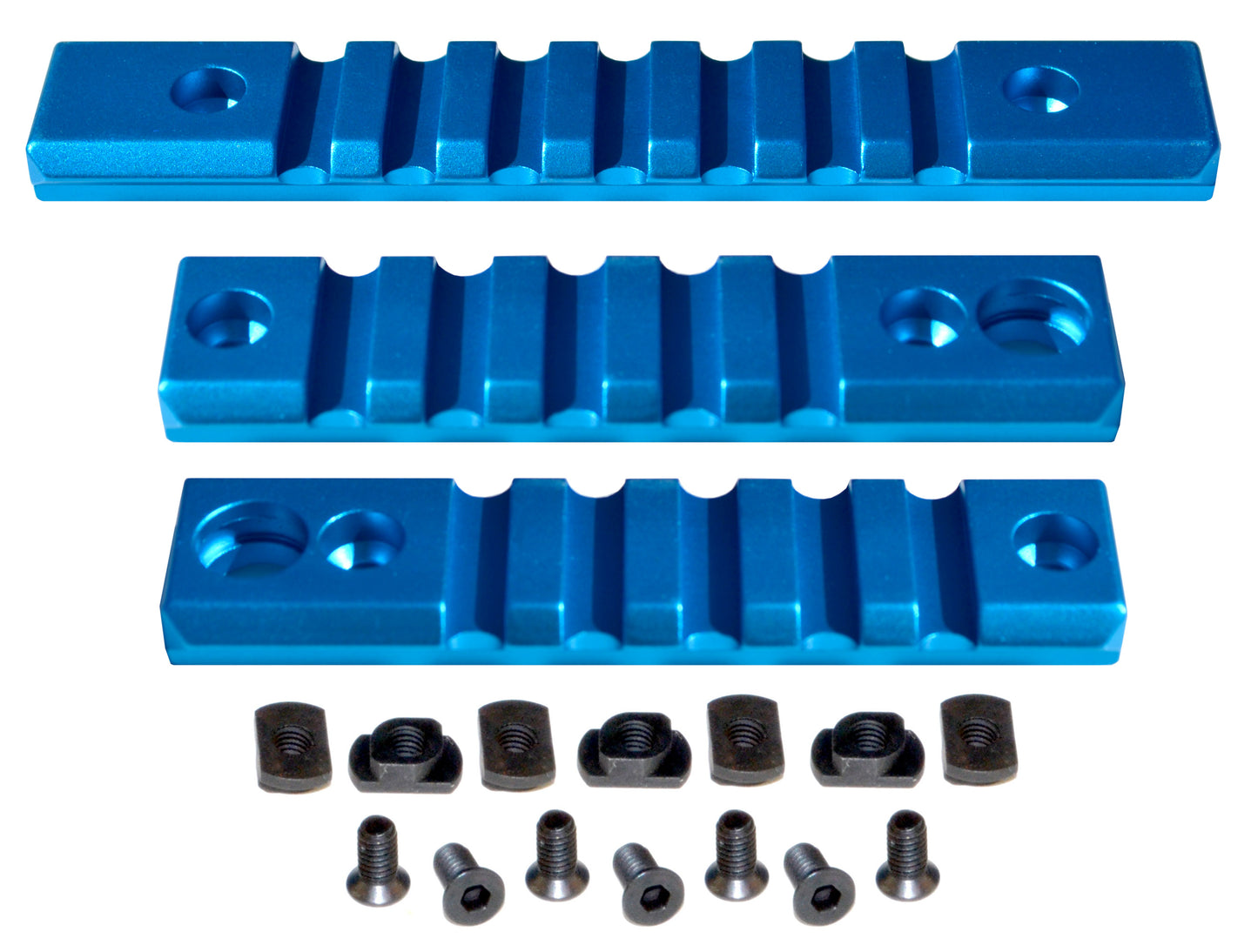 3 Piece Picatinny Rail Section Kit for M-LOK Style Slots, Blue Anodized