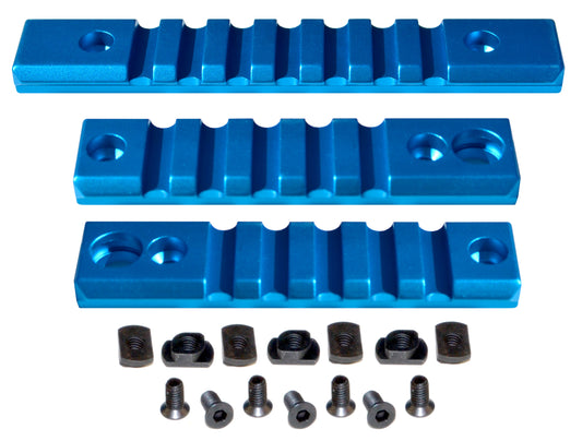 3 Piece Picatinny Rail Section Kit for M-LOK Style Slots, Blue Anodized