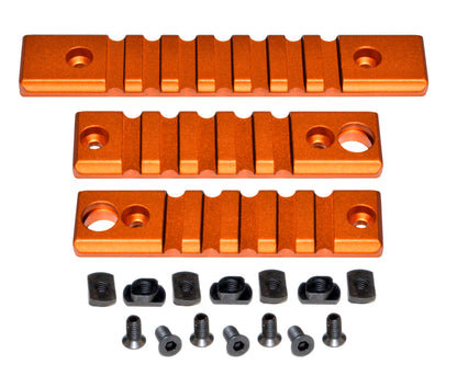 3 Piece Picatinny Rail Section Kit for M-LOK Style Slots, Orange Anodized