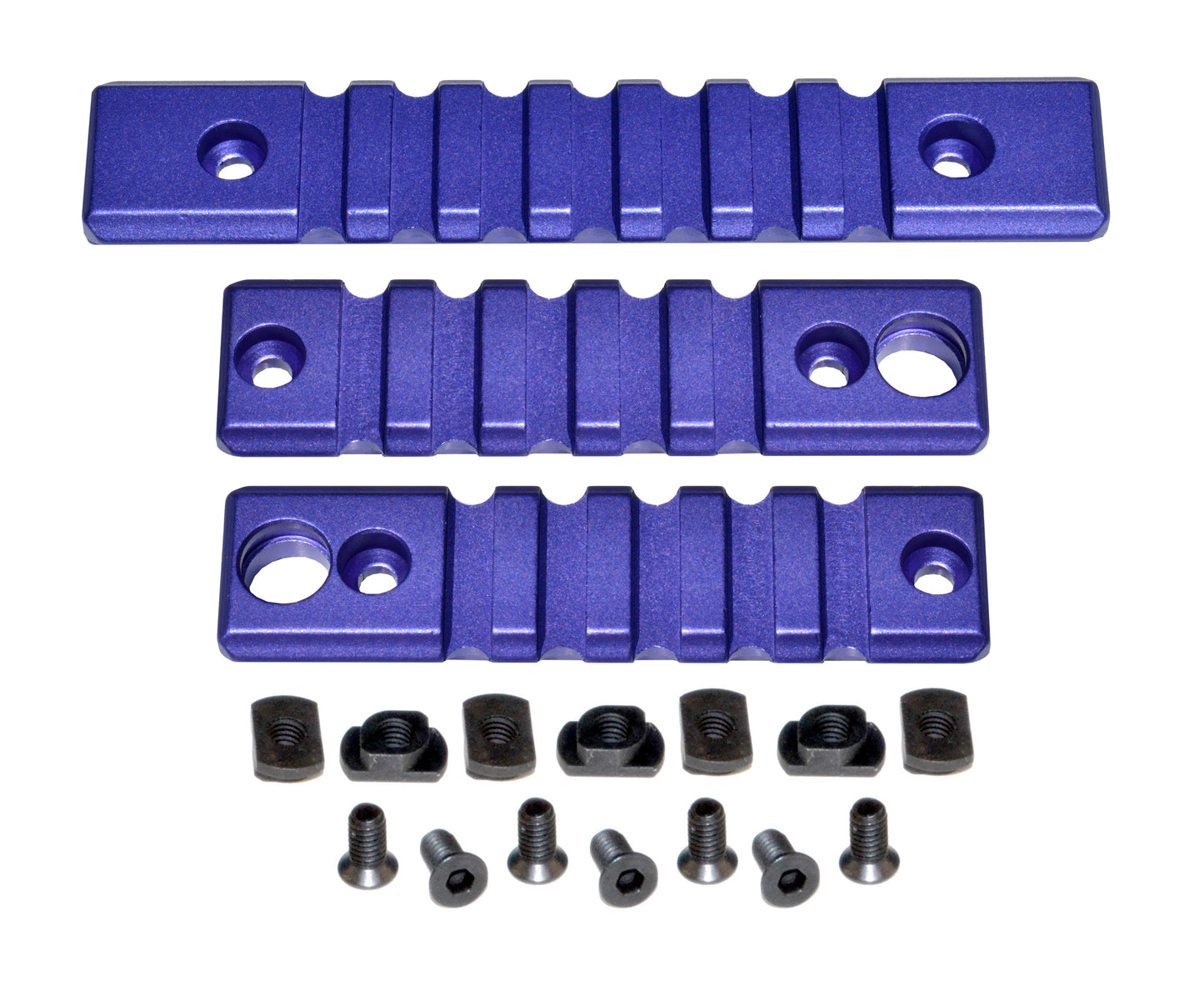 3 Piece Picatinny Rail Section Kit for M-LOK Style Slots, Purple Anodized