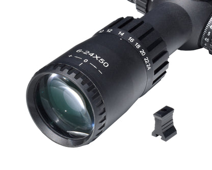 Presma 6-24x50 FFP Compact Rifle Presma Scope, 30mm Tube Diameter, Wide Angle, Side Parallax Adjustment, Illumination