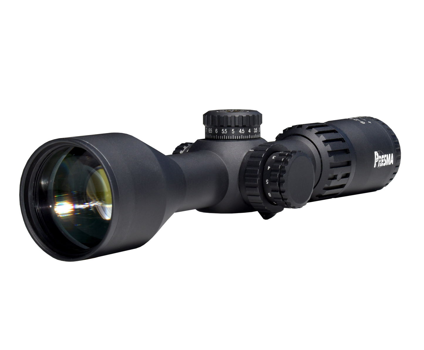 Presma 6-24x50 FFP Compact Rifle Presma Scope, 30mm Tube Diameter, Wide Angle, Side Parallax Adjustment, Illumination
